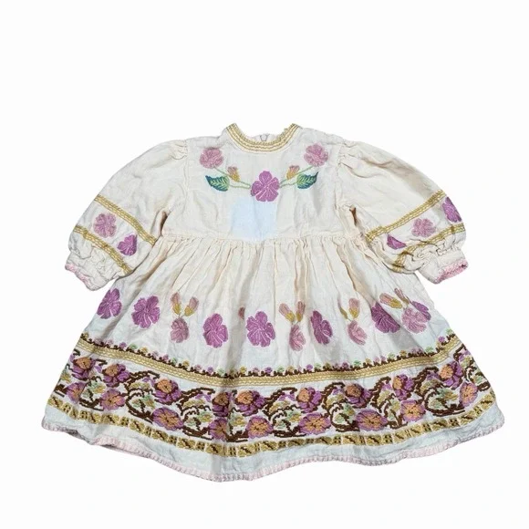 Apolina Kids Mya Dress in String 3-5 Years‎ Floral Embroidered